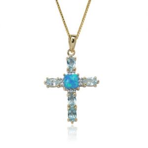 AJC Collection(AJC 콜렉션) 스타링 실버925(골드 코팅)터키석 양식 오팔 블루 topaz 크로스 펜던트 S3A5CA91FW Yellow Gold Plated Ste